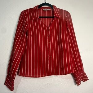 Newport News Red and White Striped, Long-sleeved Blouse. Sz 4.